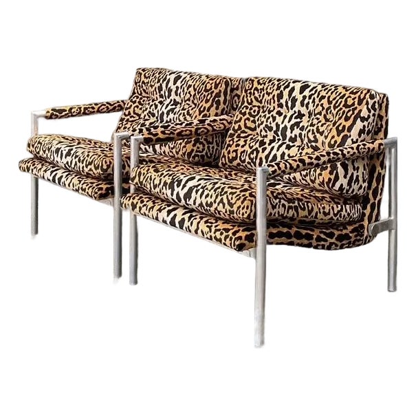 Vintage Brushed Chrome Leopard Lounge Chairs - A Pair For Sale