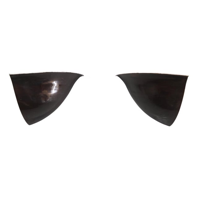 Art Deco Corner Wall Sconces in Patinated Copper, 1930s, Set of 2 For Sale