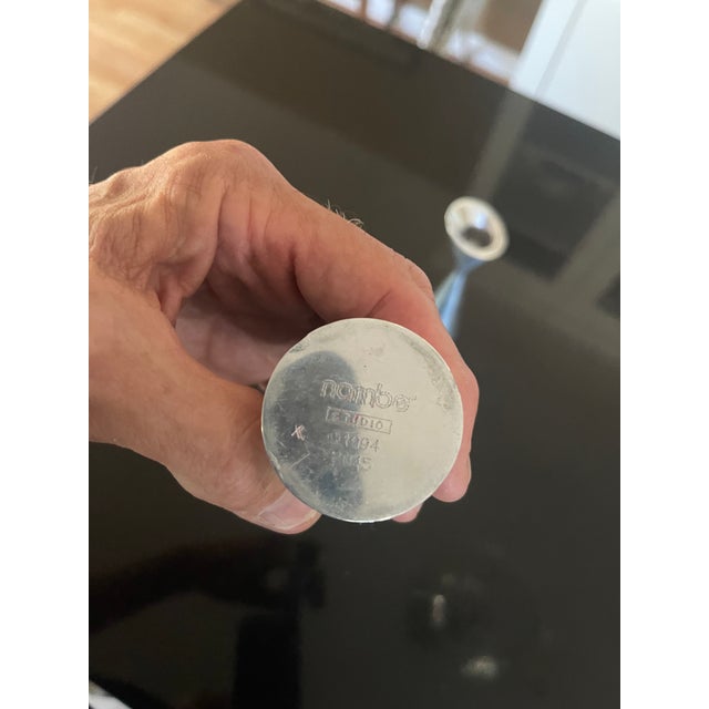 Nambe Vintage 1994 Nambé ‘Nova’ Candlesticks 6045 by Karin Rashid Pair For Sale - Image 4 of 6