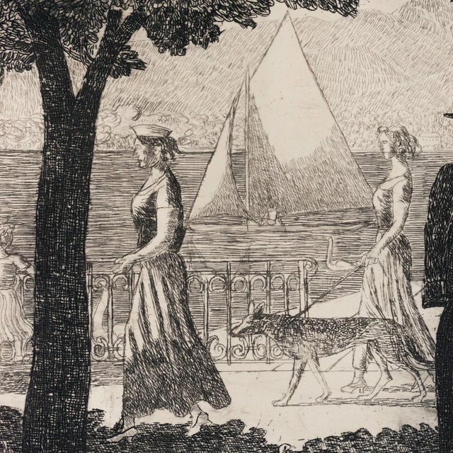 Karl Otto Hügin, Lakeside Promenade Scene, Etching For Sale - Image 3 of 8