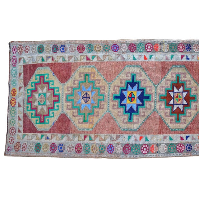 Hand-Knotted Kurdish Runner Rug . Tribal Colorful Runner Rug - 3′3″ × 11′4″ For Sale - Image 9 of 12