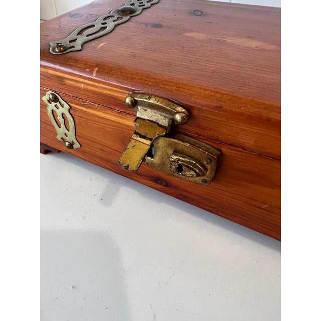 Vintage Dovetail Cedar Wood and Brass Cigar Box | Chairish