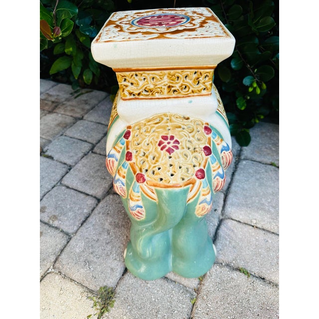 Hollywood Regency 1960s Large Glazed Elephant Garden Stool or Side Table. For Sale - Image 4 of 11