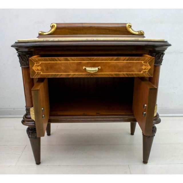 Mid-Century Italian Walnut and Marble Nightstands, 1940s, Set of 2 For Sale - Image 12 of 18