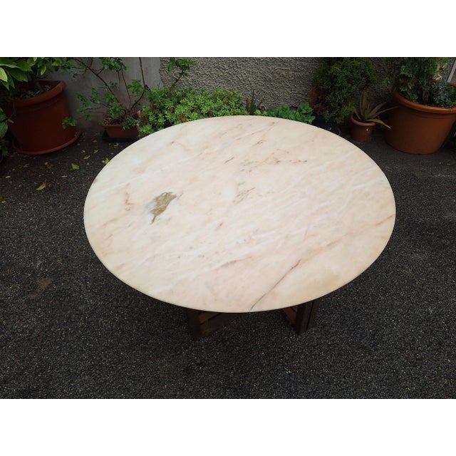 Dining Table with Brass Base and Round White Marble Top, 1960s For Sale - Image 9 of 18