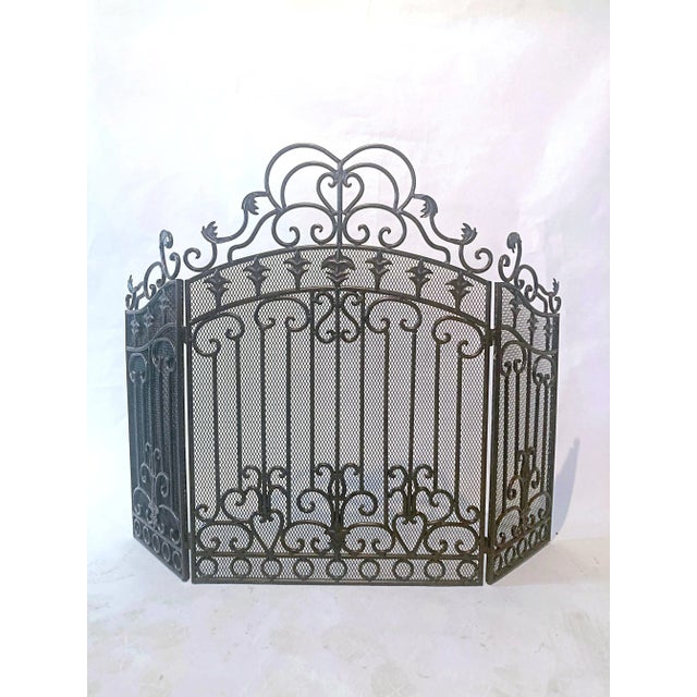 Decorate a fireplace hearth with this elegant iron screen. The wrought iron piece features an arched top and is decorated...