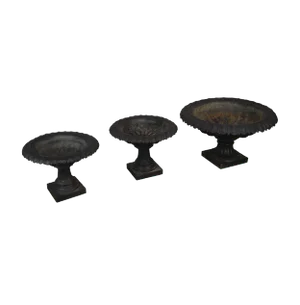 Antique Set 3 Cast Iron Garden Urn Planters Possibly j.w. Fiske
