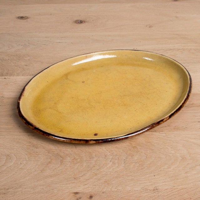 Mid 20th Century Large Vintage French Dieulefit Provencal Yellowware Glazed Oval Platter For Sale - Image 5 of 12