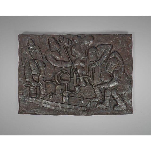 Wood Large Foundrymen Cast Iron Industrial Brutalist Art Plaque by Anna Bisset, 1991 For Sale - Image 7 of 7