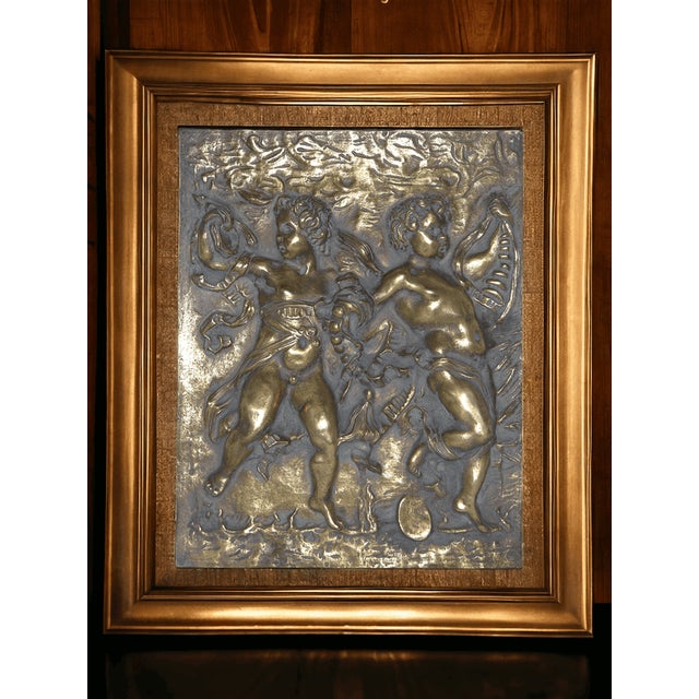 Brown Embossed Bronze Tile with Dancing Cupids attributed to Leonardo Da Vinci For Sale - Image 8 of 8