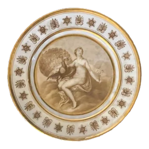 Antique Early 19th Century Paris Porcelain Cabinet Plate by Stone, Coquerel Et Le Gros Decorated With Juno and Her Peacock