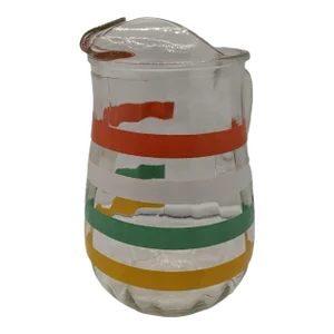 Vintage Anchor Hocking Multi Colored Stripe Pitcher Juice Pitcher Urn Ewer