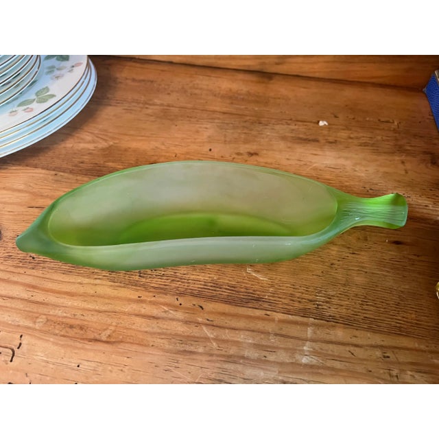 1970s Heavy Frosted Green glass. Shaped as a banana or boat. Perfect for serving dessert, banana split. Can use these for...