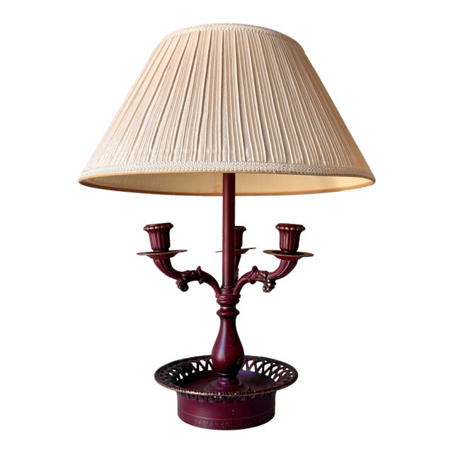 Late 20th Century Three Candle Red Tole Bouillotte Lamp For Sale