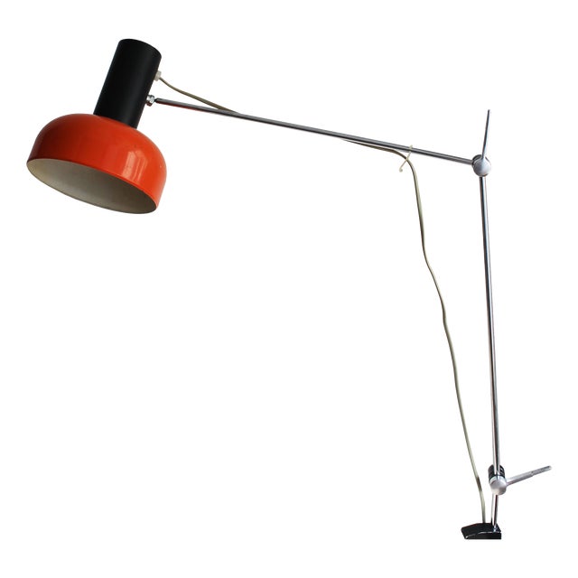 Adjustable Orange Clamp Desk Lamp by Napako, 1960s For Sale