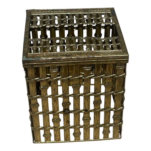 Brass Faux Bamboo Tissue Box Cover For Sale