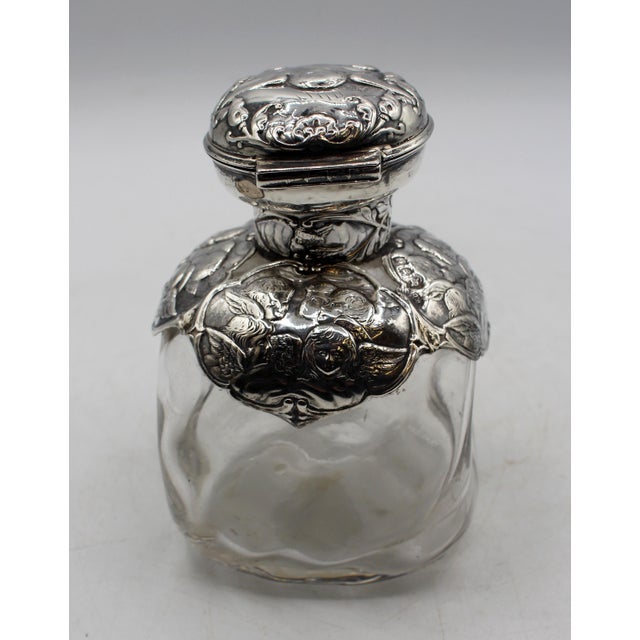 English 1898 English Sterling Silver and Blown Glass Scent Bottle For Sale - Image 3 of 8