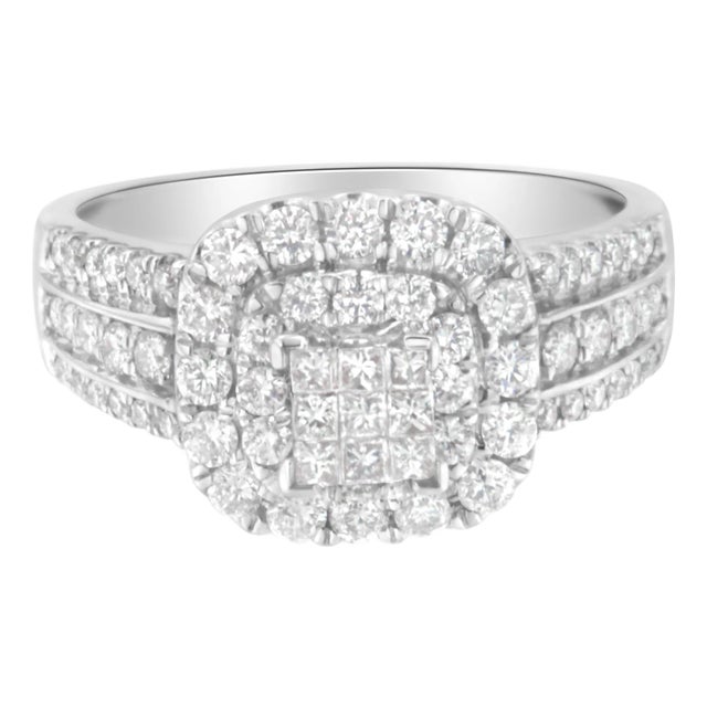 14K White Gold Diamond Vintage Ring (1 cttw, H-I Color, I1-I2 Clarity) For Sale