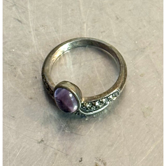 Art Deco Sterling Silver / Purple Moonstone Snake Ring For Sale - Image 3 of 6