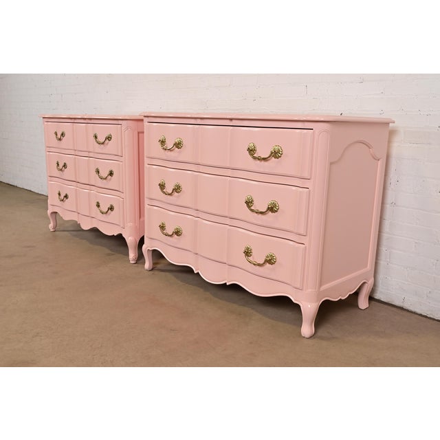 French Provincial French Provincial Louis XV Pink Lacquered Dresser Chests, Newly Refinished For Sale - Image 3 of 13