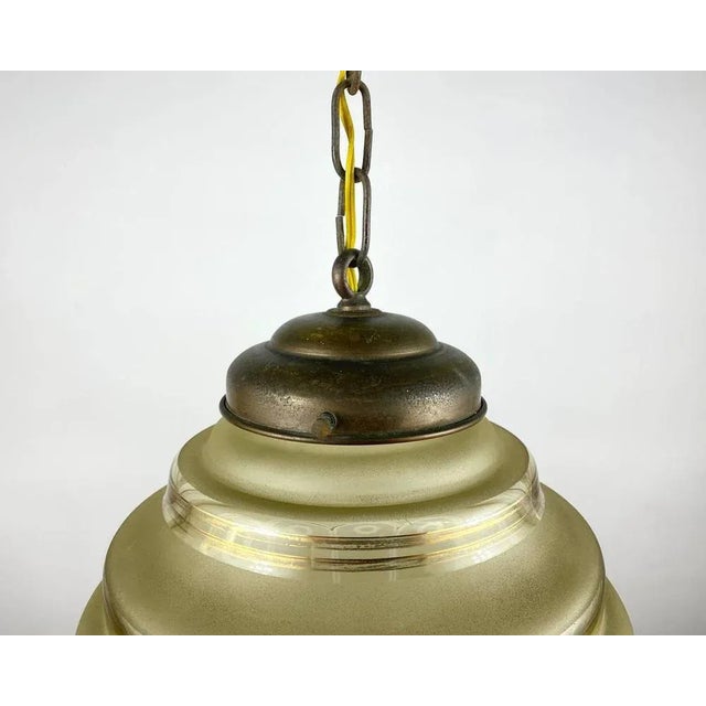 1960s Small Vintage Colored Glass and Brass Ceiling Lamp, Belgium, 1960s For Sale - Image 5 of 7