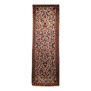 Vintage Persian Heriz Runner Rug, Hand-Knotted Wool, Allover Geometric Pattern, Ivory & Red, 3x9 For Sale