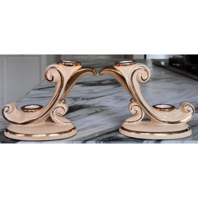 LastCHANCE!1930's Abingdon Pottery Hollywood Regency Style Candle Holders - A Pair For Sale - Image 10 of 12