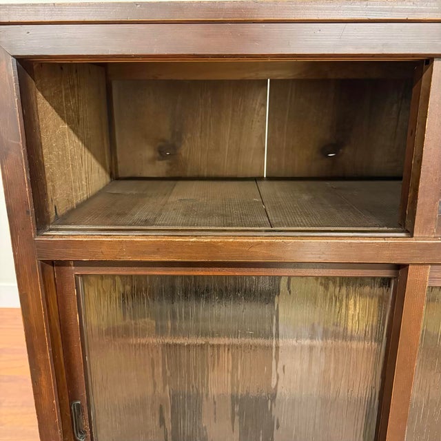 Wood Vintage Japanese Mizuya Tansu Chest With Textured Glass and Sliding Doors For Sale - Image 7 of 18
