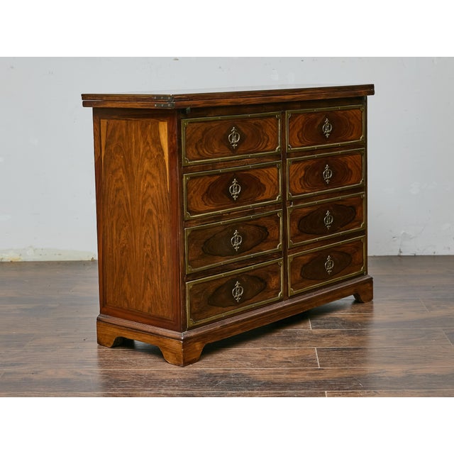 Brown 19th Century English Rosewood Campaign-Style Desk With Leather Writing Surface For Sale - Image 8 of 14