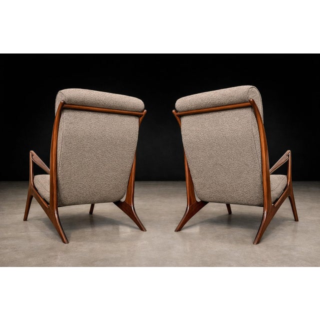 Wood Sculptural Pair of Brazilian Modernist Armchairs in Hardwood & Boucle by John Graz, Brazil, 1950s For Sale - Image 7 of 17
