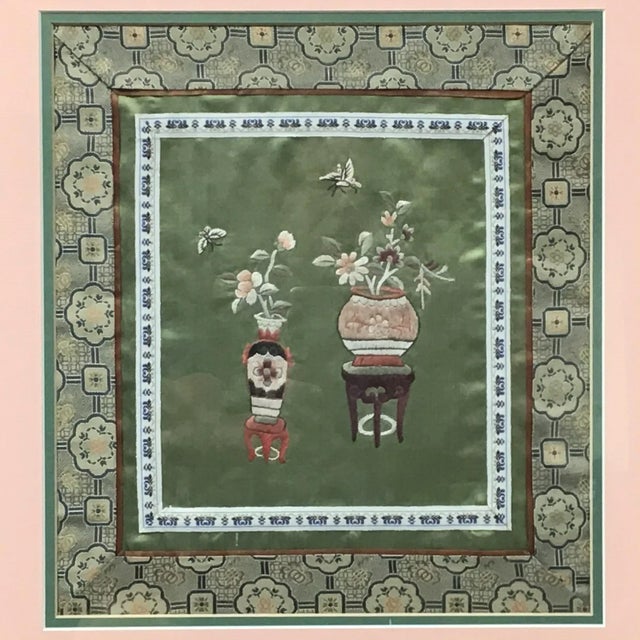 Early 20th Century Chinese Framed Embroidered Silk Panel. Excellent design with vivid color and nicely framed with modern...