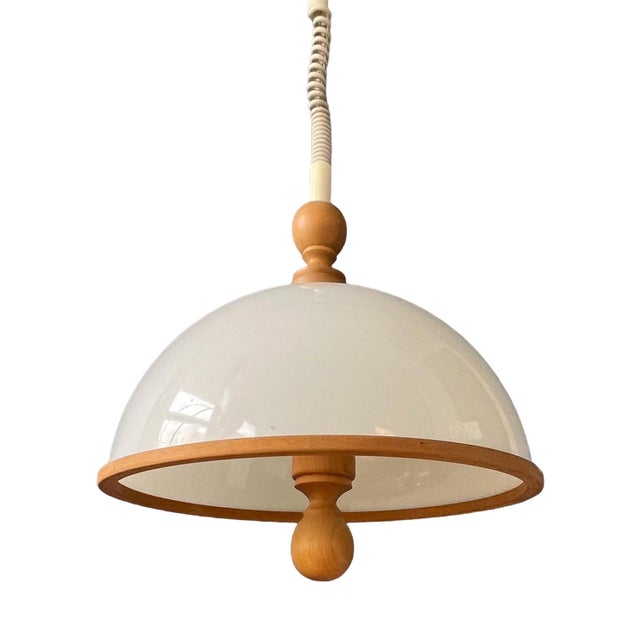 White Acrylic Glass Ceiling Pendant Lamp with Wooden Elements from Steinhauer For Sale
