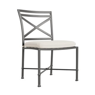 Brown Jordan Venetian Side Chair, Textured Pewter frame with Fusion Natural fabric For Sale