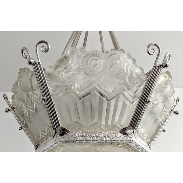 Jean Noverdy French Art Deco Pendant Chandelier Signed by Noverdy For Sale - Image 4 of 11