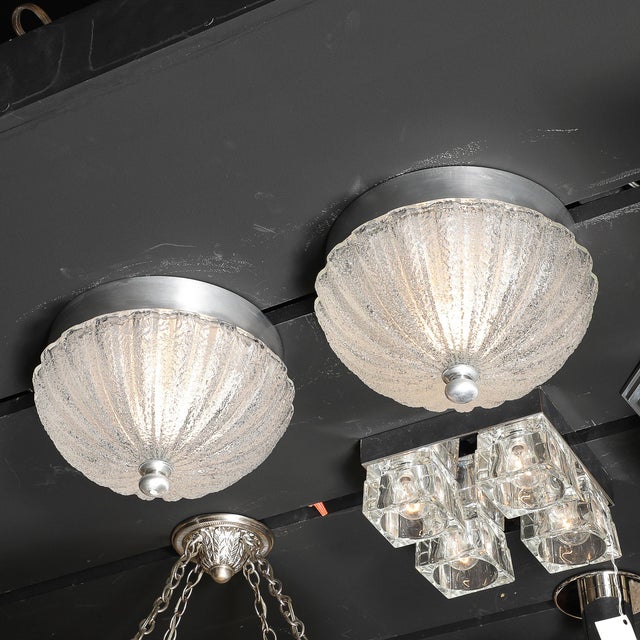 Pair of Mid Century Mottled & Fluted Murano Glass Flush Mount Chandeliers For Sale - Image 13 of 18