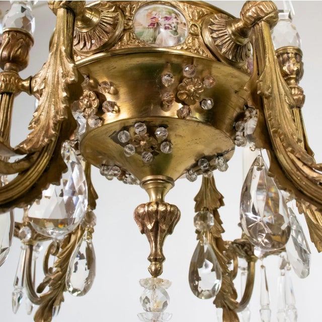 Early 20th Century French Rococo Revival Six Arm Gilt Bronze and Crystal Chandelier With Porcelain Plaques For Sale - Image 11 of 16