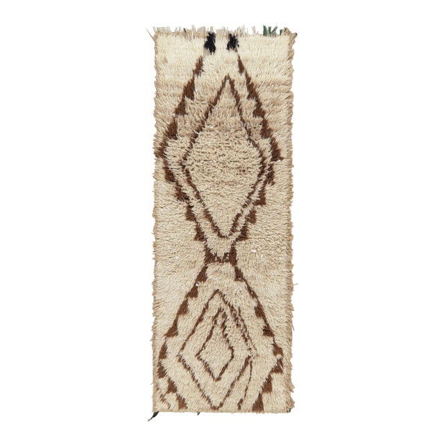 Vintage Moroccan Runner Rug in Beige-Brown With Diamond Medallions | Rug & Kilim For Sale