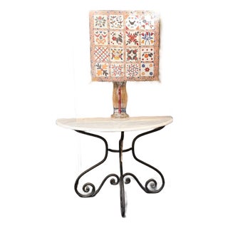 Vintage Wrought Iron Demi-Lune Console Table With Marble Top For Sale