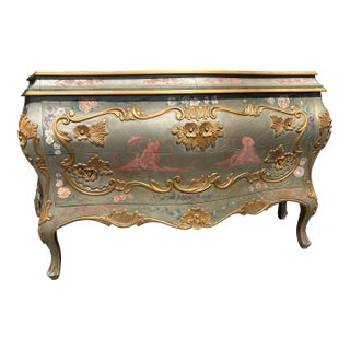 Decorated Venetian Rococo Bombe Commode For Sale