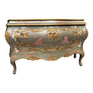 Decorated Venetian Rococo Bombe Commode