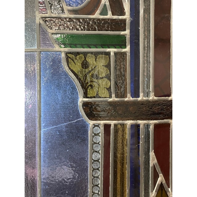 Late 19th Century Antique Gothic Revival "Cross and Crown" Stained Glass Liturgical Panel For Sale - Image 5 of 12