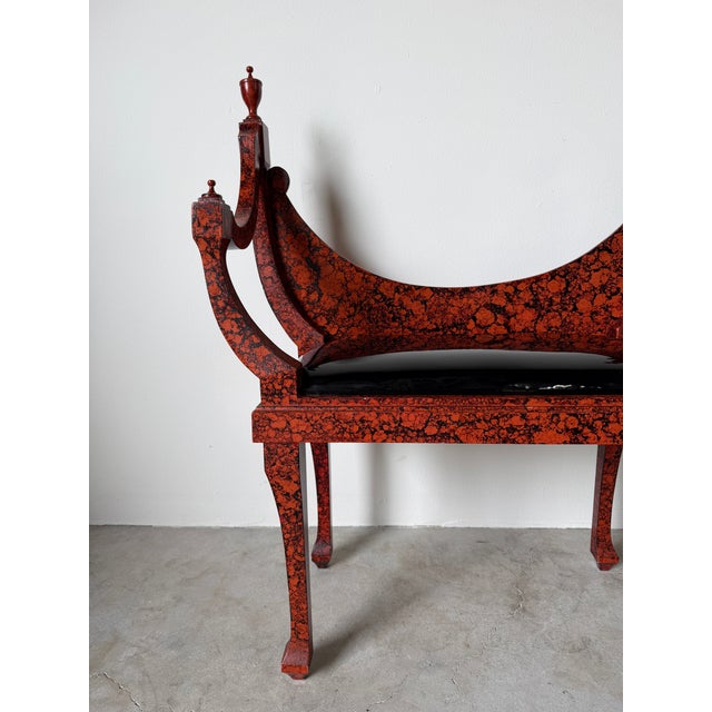 1970s Hollywood Regency Faux Tortoiseshell Curved Back Bench For Sale - Image 4 of 12
