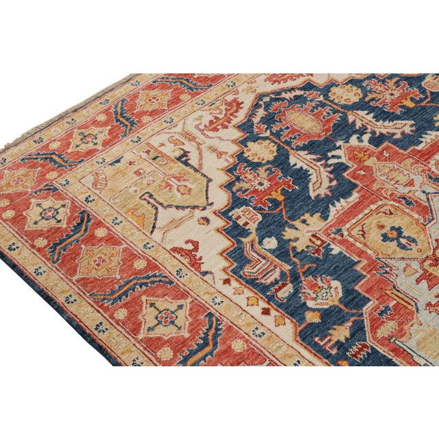 2010s 2010s Rug & Kilim’s Serapi Style Rug in Navy Blue With Gold and Red Medallion For Sale - Image 5 of 7