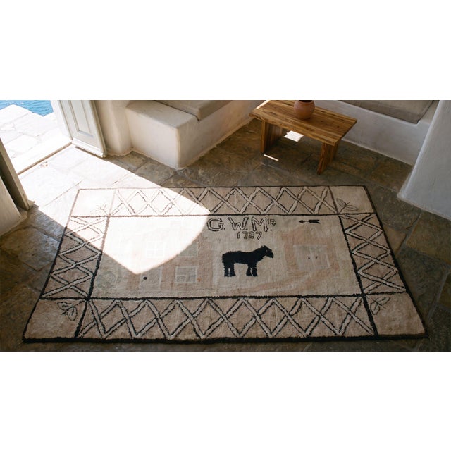 1930s Tan Ecru Pictorial American Hooked Rug 2'9" X 4'5" Handknotted Wool Carpet For Sale - Image 13 of 14