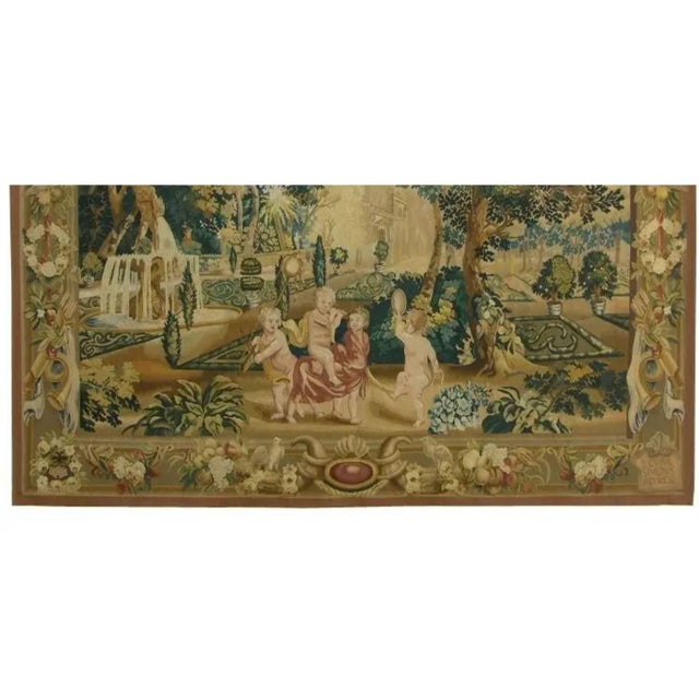 Classical Roman Vintage European Formal Garden and Figures Scenic Tapestry For Sale - Image 3 of 5