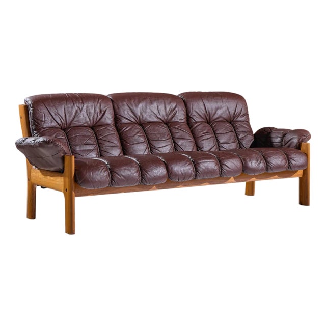 Ekornes Mid Century Norwegian Teak and Leather Montana Sofa For Sale