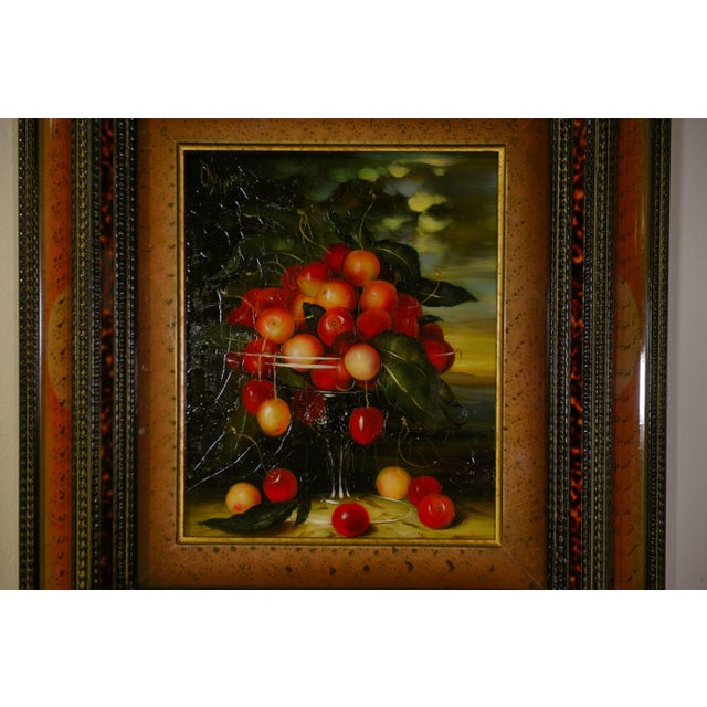 Obeniale, Crystal with a Bouquet of Cherries, 1950s, Oil Painting on Canvas, Framed For Sale - Image 6 of 8