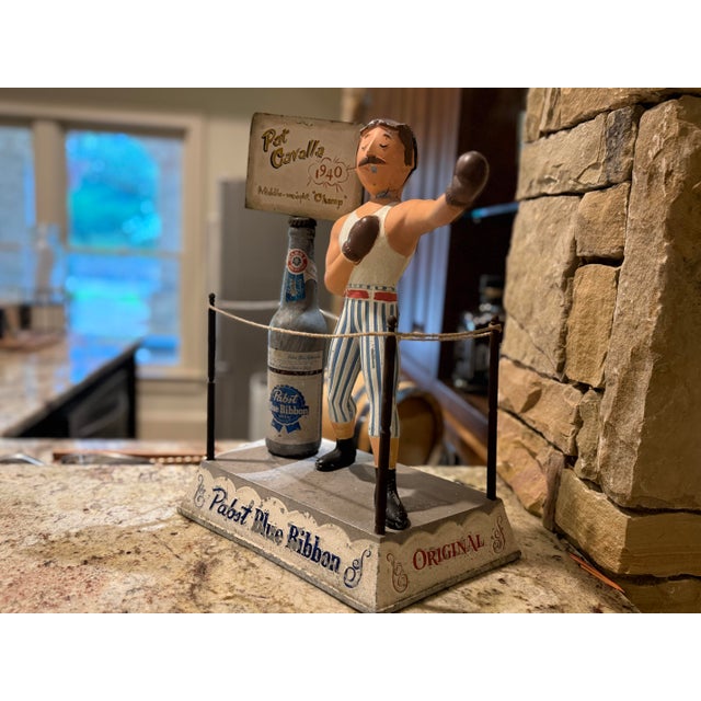 Vintage Plasto Mfg. Chicago Pabst Blue Ribbon Boxer Back Bar Display With Pat Cavalla Sign For Sale - Image 9 of 10
