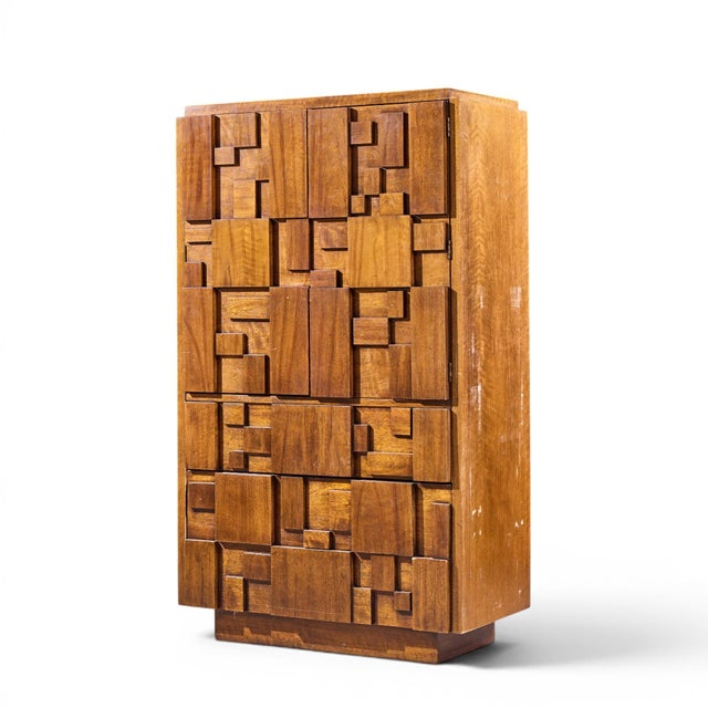 Mid-Century Modern Lane Staccato Brutalist Mid Century Walnut Armoire Dresser For Sale - Image 3 of 11