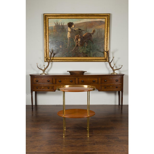 English Midcentury Mahogany Oval Two-Tiered Table with Brass Accents For Sale In Atlanta - Image 6 of 12